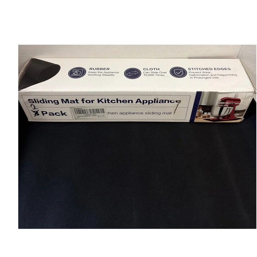 2 Pack Kitchen Appliance Sliding Mat 12x16 Black Rubber Cloth Stitched Edges